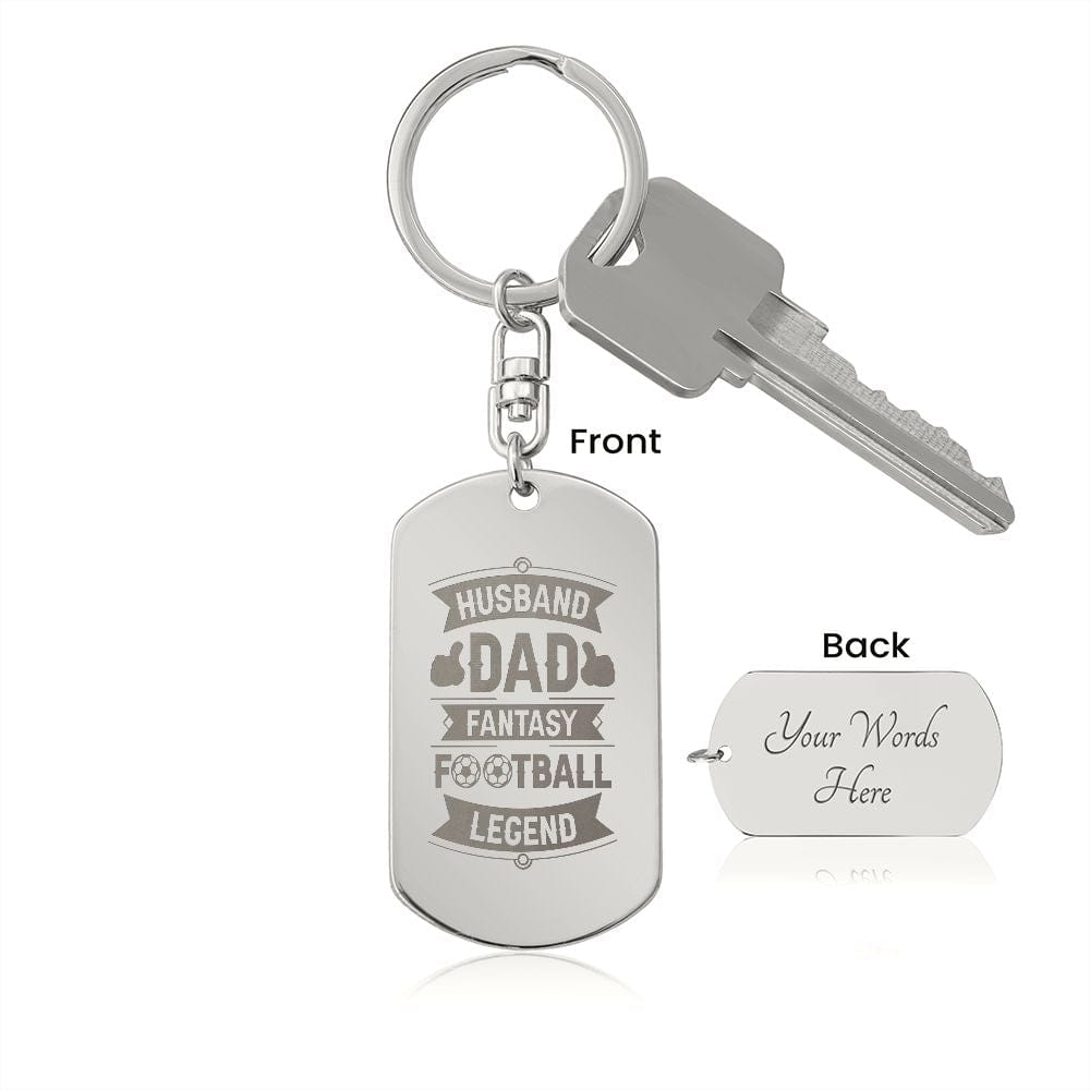 Fantasy Football Loving Husband, Dad, Or Father, Engraved Dog Tag Keychain