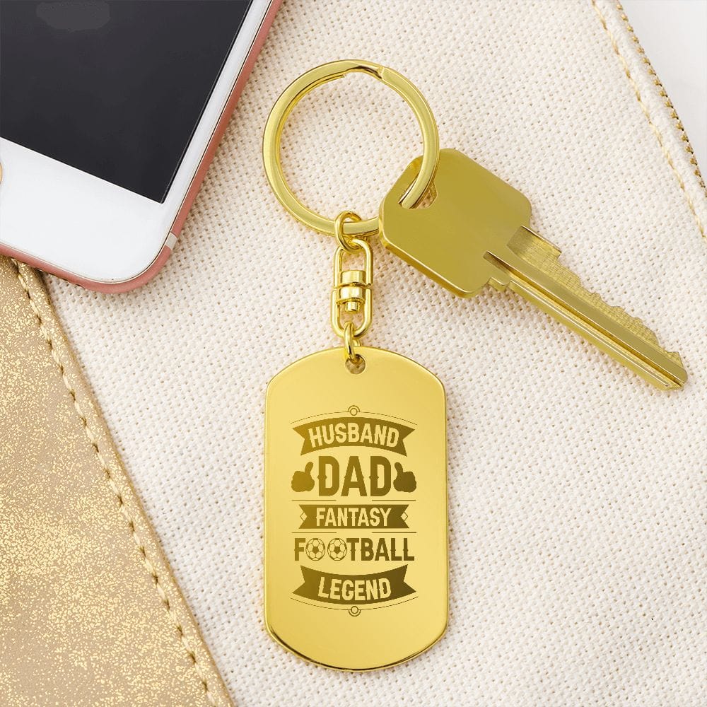 Fantasy Football Loving Husband, Dad, Or Father, Engraved Dog Tag Keychain