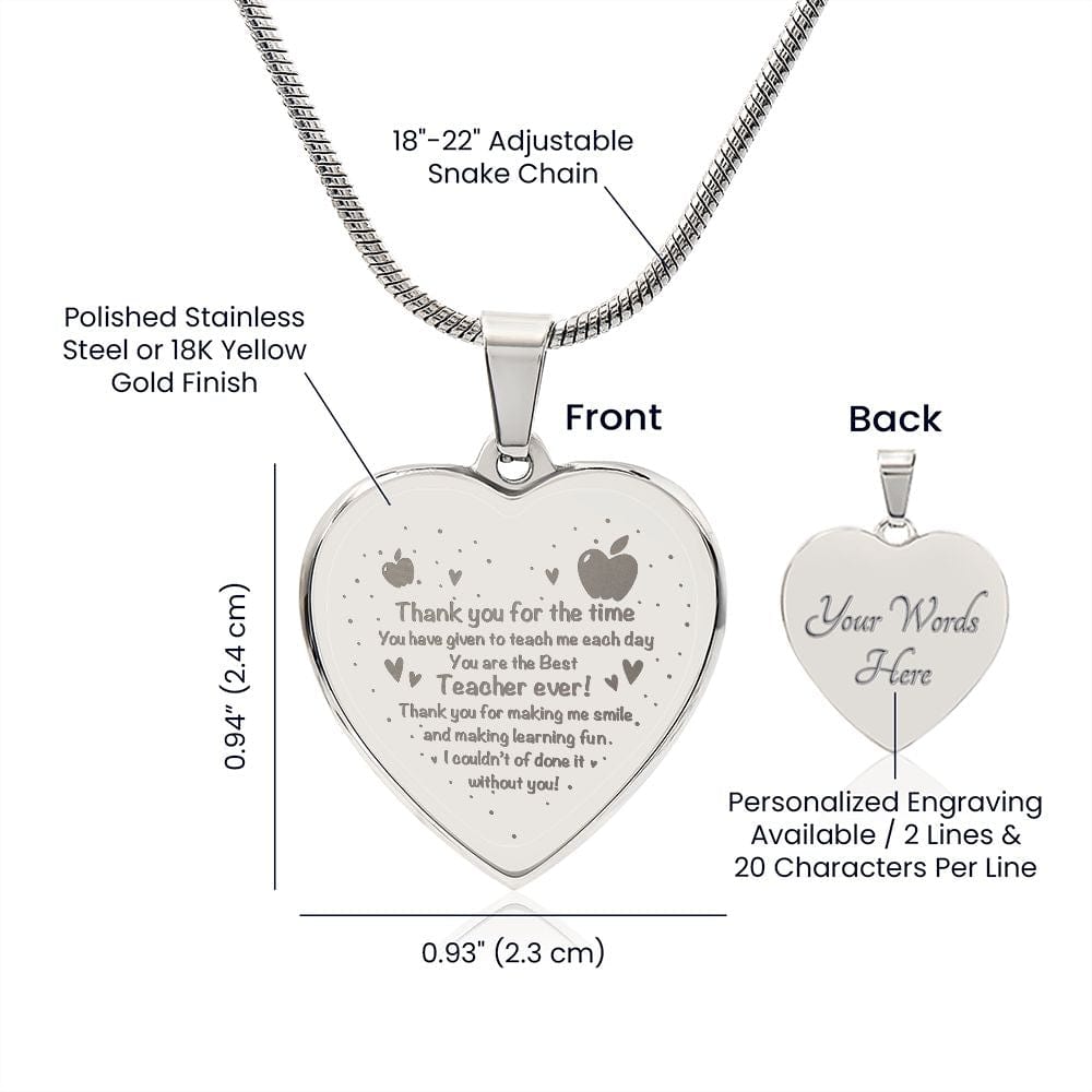 Engraved Heart Necklace Gift for Teacher, Best Gift Idea, Smart Gift For Teacher