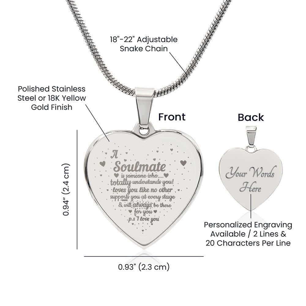 Engraved Heart Necklace Gift For Soulmate, Excellent Gift, Beautiful Gift, Anniversary Gift For Soulmate