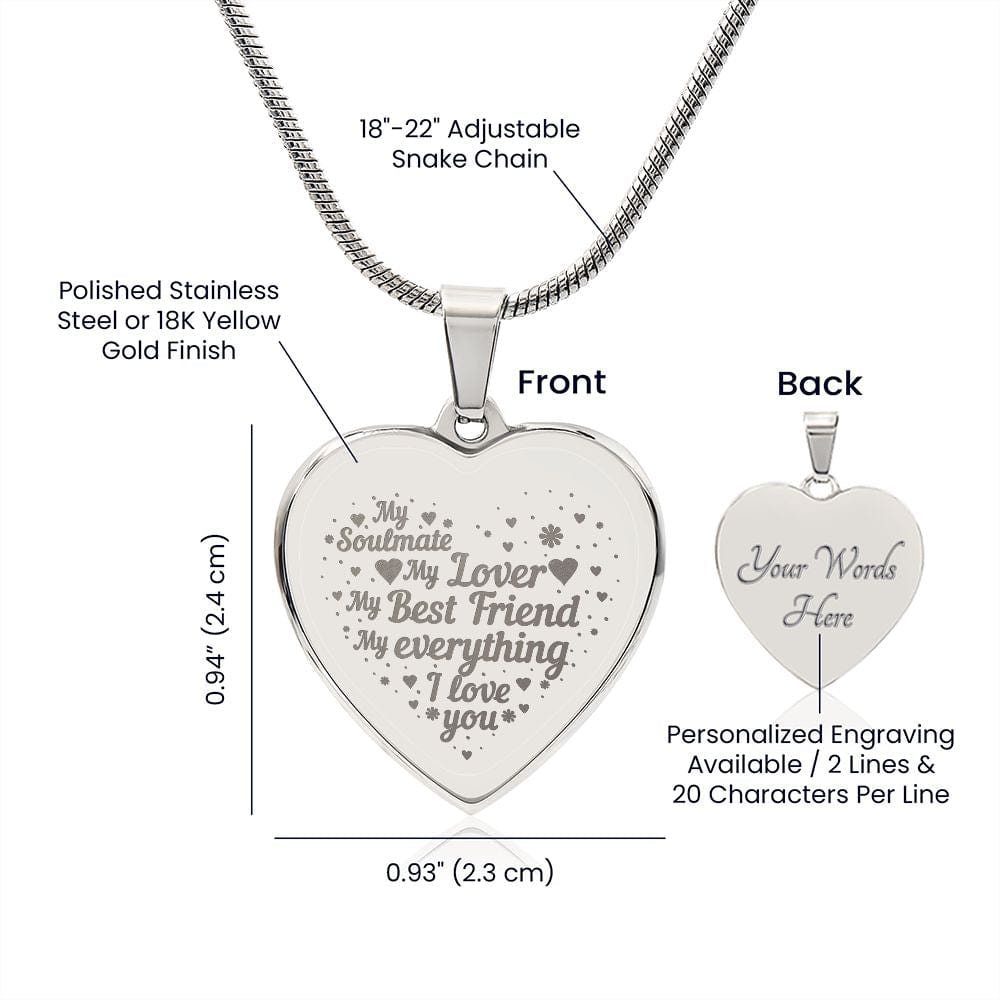 Engraved Heart Necklace For Soulmate, Unique Gift for Soulmate